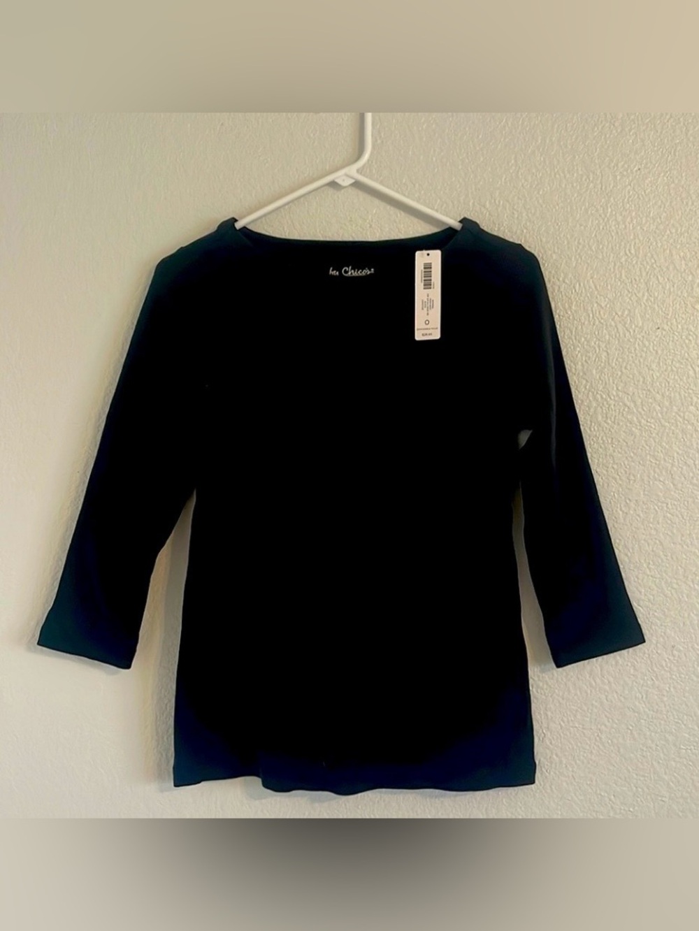 Chico’s Black  3/4 length sleeve tee 100% cotton NWT size small